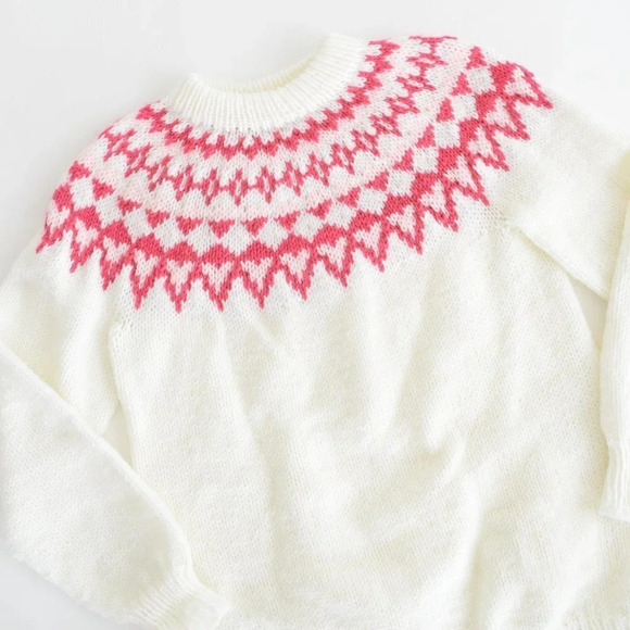 Vintage Handmade Cream Knit Cowichan Fair Isle Icelandic Fisherman Sweater S - Picture 9 of 12